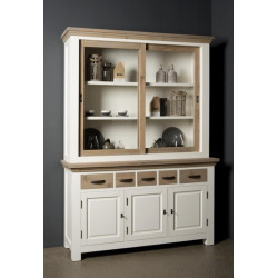 Bufet cu vitrina pe structura de rasinos si MDF, blat si fronturi din stejar, Parma, 150 cm