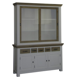 Bufet cu vitrina pe structura de rasinos si MDF, blat si fronturi din stejar, Parma, 150 cm