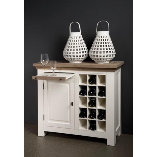 Bufet cu suport de sticle pe structura de rasinos, blat de stejar, Parma, 104 cm