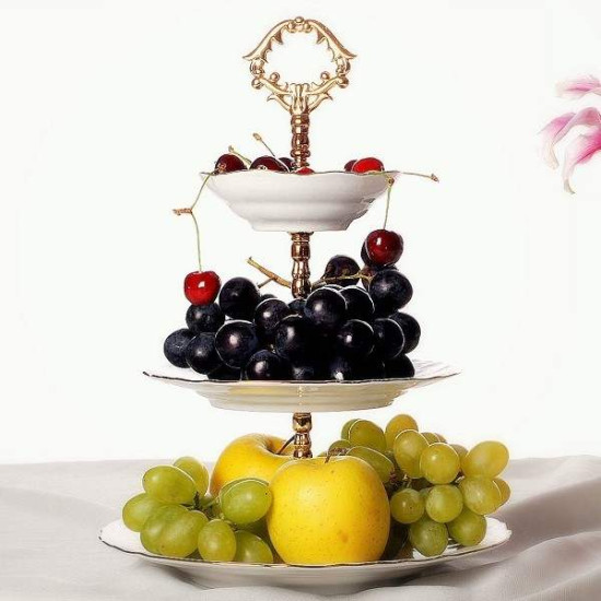 Fructiera etajata 3 nivele farfurii Berlin Rand Aur