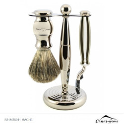 Set de barbierit Vladimir, 3 piese: aparat cu lama Gillette Mach3, pamatuf din par de bursuc si suport metalic, Edwin Jagger
